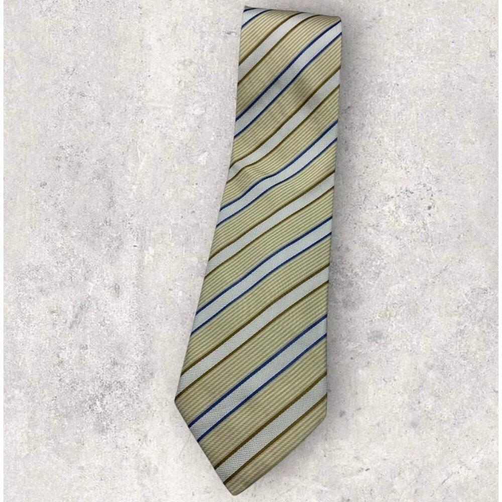 DORMEUIL Silk Tie ITALY Yellow Blue Striped W:3.6" EUC